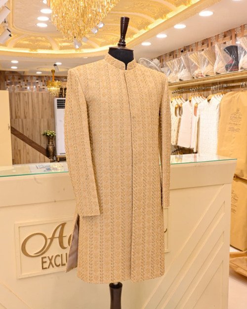 Sherwani For Men in Skin Styling with Elegant Hand Work Embroidery And Premium Stuff