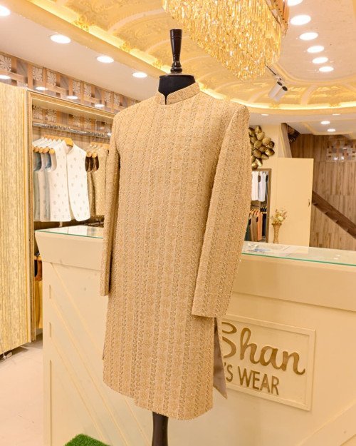 Sherwani For Men in Skin Styling with Elegant Hand Work Embroidery And Premium Stuff