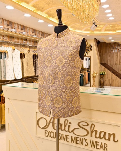Waistcoat for Men in Brown Styling with Elegant Hand Work Embroidery