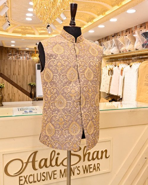 Waistcoat for Men in Brown Styling with Elegant Hand Work Embroidery