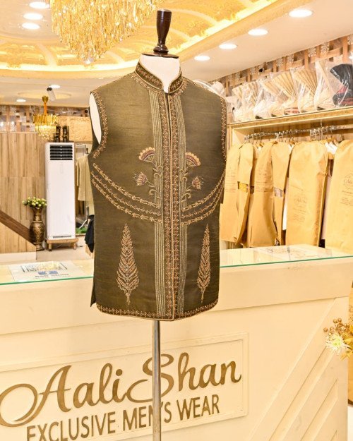 Waistcoat for Men in Dark Brown Styling with Elegant Hand Work Embroidery