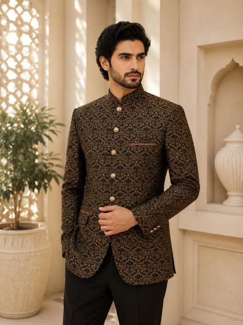Black Embroidered Prince Coat – Bold & Sophisticated Elegance