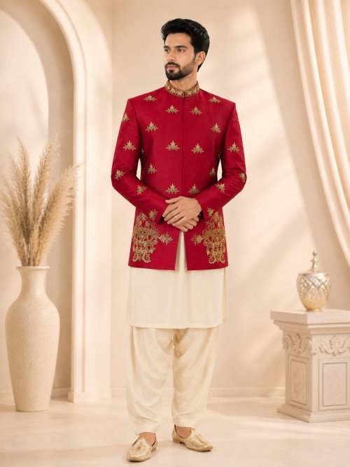 Silk Prince Coat with Handmade Embroidery – Luxury in Every Stitch