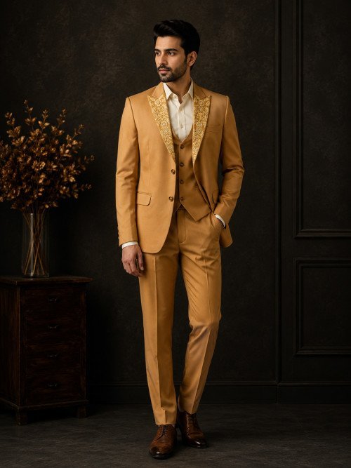 Mustard 3-Piece Suit with Cool Embroidery – Bold Meets Elegant