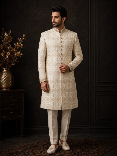 Classic Sherwani with Kulla – Embroidered Wedding Elegance
