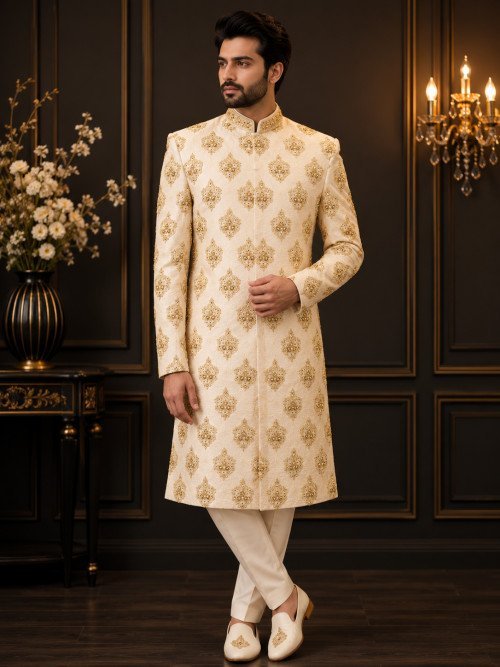 Embroidered Sherwani with Kulla – Handcrafted Wedding Royalty