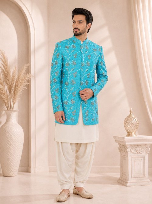 Floral Embroidered Prince Coat for Men – Elegant & Regal