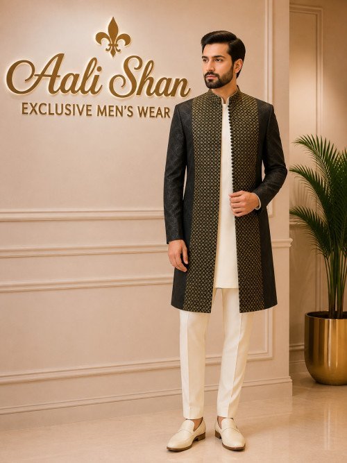 Front Open Shoot Embroidered Sherwani – Modern Elegance
