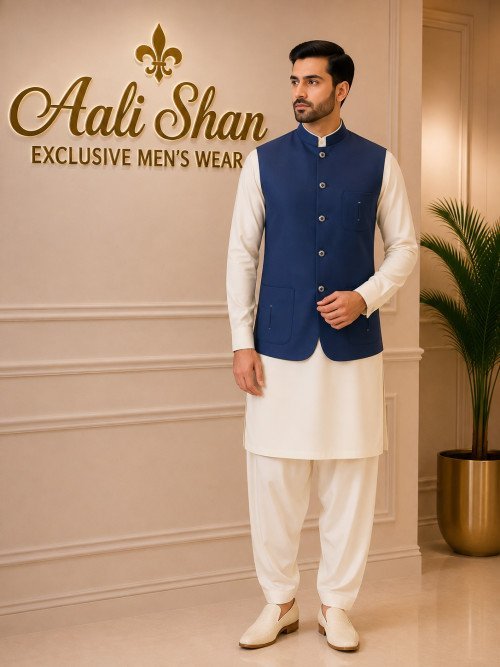 Men’s Simple Waistcoat in Blue Styling