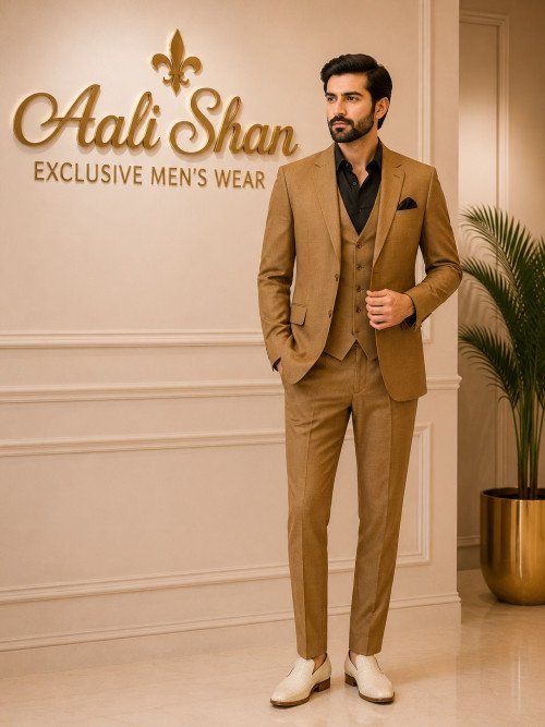 Mustard In Check 3-Piece Suit for Men – Bold & Contemporary Charm