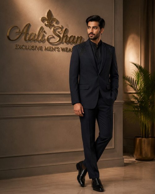 Embroidered 3-Piece Suit for Men – Crafted Elegance