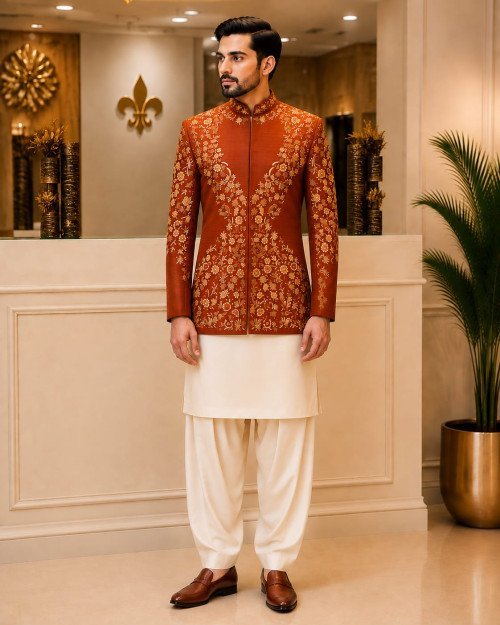 Slim Fit Prince Coat with Handmade Embroidery – Sharp & Elegant
