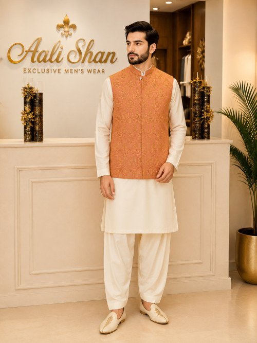 Waistcoat with Elegant Embroidery in Premium Quality Fabric